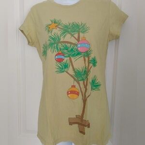 Christmas tree. Light olive green. Short sleeve. Says XL, but fits more like a M